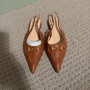 Leather Slingback Flats with Gold Accents